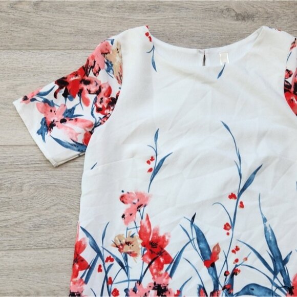 Peppermint Floral Sheath Dress Womens Small Pink Red Short Sleeves - Picture 3 of 9